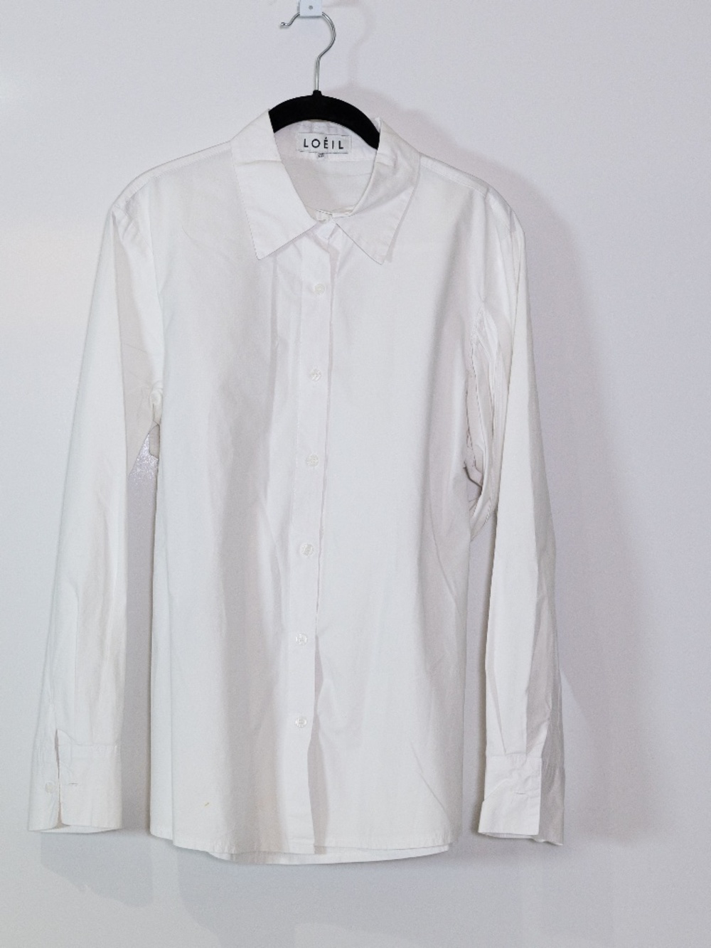 Loeil Cotton Poplin Collared Button Down Long Sleeve Blouse Shirt Top White OS